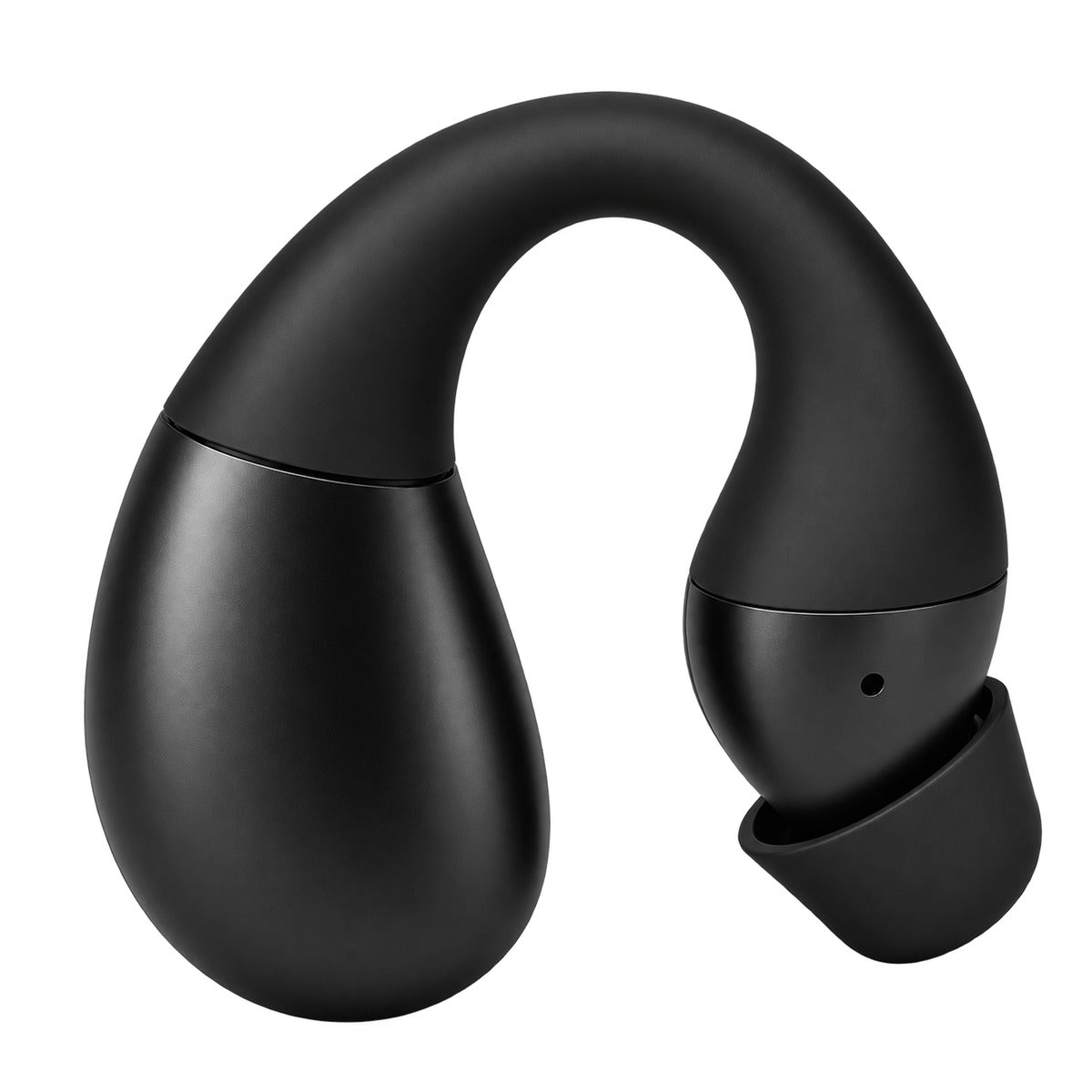 AUDISOLE NovaClip clip-on OTC hearing aid in matte black — outer 45-degree view